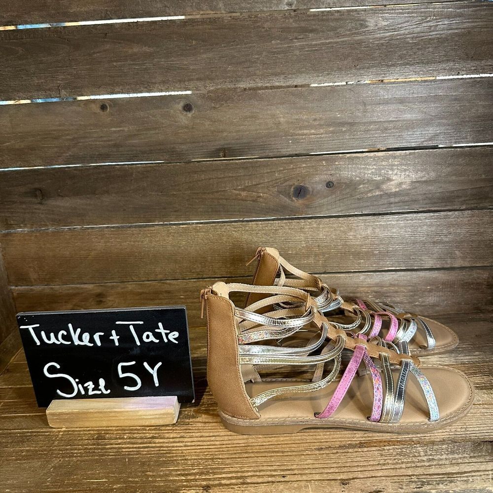 New Girls Tucker & Tate Marissa Metallic Faux Leather Gladiator Sandals Size 5 Y